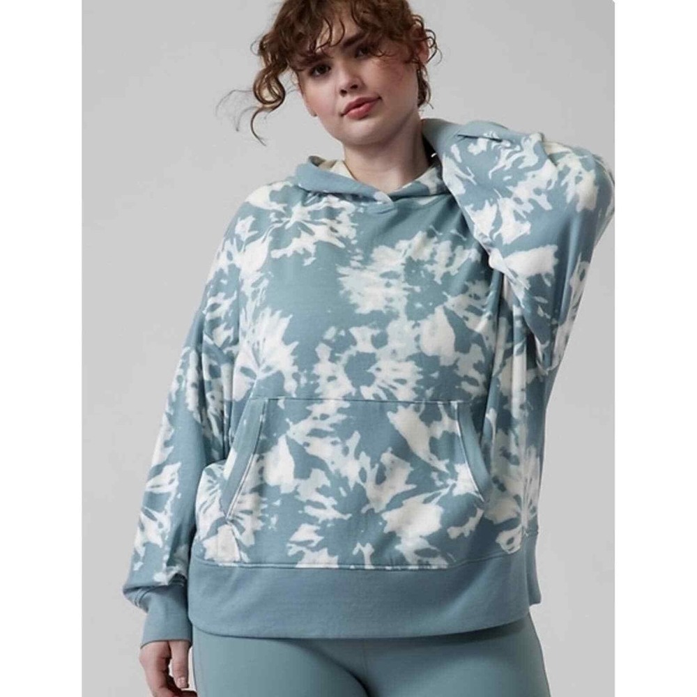 Athleta Balance Womens 3X Blue White Tie Dye Stretch Pullover Hoodie Sweatshirt